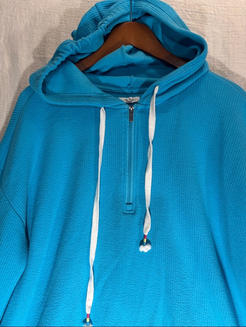 Maurices Turquoise Blue Waffle-Knit Hoodie Cotton Blend - Picture 3 of 10